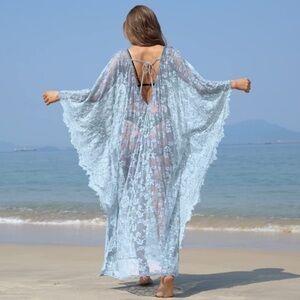Beach Cover Up Boho Lace Kimono Bikini Robe Swimsuit Bathing Suit Costume Role